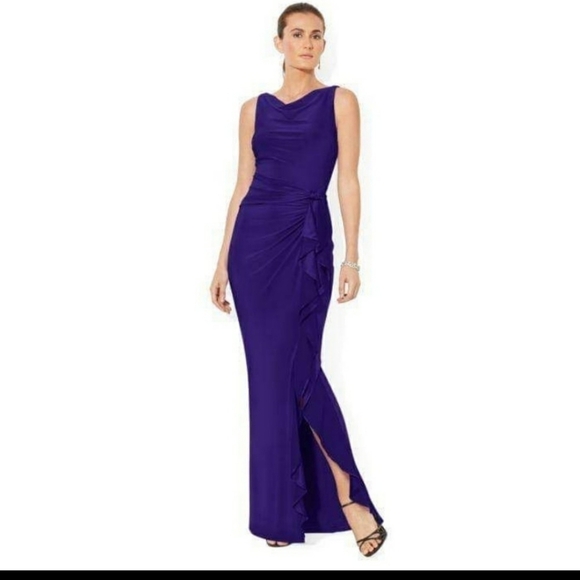 Lauren Ralph Lauren evening purple dress‎ maxi ruffles party wedding Gown - Picture 1 of 8